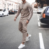 Men's Casual Solid Color Long Sleeve Two Piece Pants Set GXWF-p