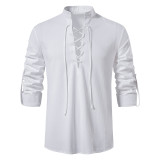Men's Casual Beach Stand Collar Long Sleeve Shirt GXWF-gy