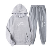 Fashion Love Print Fleece Sweatshirt Two Piece Pants Set GXWF-hhk