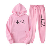Fashion Love Print Fleece Sweatshirt Two Piece Pants Set GXWF-hhk