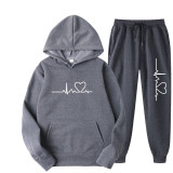 Fashion Love Print Fleece Sweatshirt Two Piece Pants Set GXWF-hhk