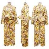 Fashion Print Lantern Sleeves Wide Leg Pants Two Piece Set YF-10618