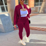 Solid Color Zipper Tops And Pants 2 Piece Set TE-4651