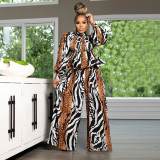 Fashion Print Lantern Sleeves Wide Leg Pants Two Piece Set YF-10618
