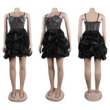 Plus Size Hot Diamond Sling Mesh Splicing Cake Dress NY-2820