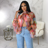 Shawl Laced Up Chiffon Bat Sleeve Top YF-10512