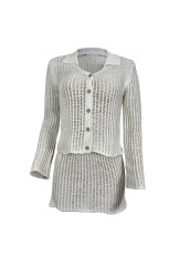 Solid Knits Long Sleeve Two Piece Skirt Set ML-7526