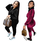 Solid Color Zipper Tops And Pants 2 Piece Set TE-4651