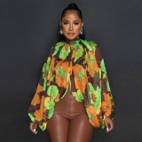 Shawl Laced Up Chiffon Bat Sleeve Top YF-10512