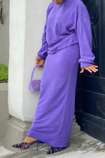 Plus Size Solid Long Sleeve O Neck Two Piece Skirt Set OD-8626