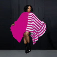 Plus Size Striped Color Block Bat Sleeve Midi Dress YF-10638