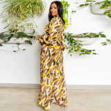 Fashion Print Lantern Sleeves Wide Leg Pants Two Piece Set YF-10618