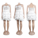 Plus Size Hot Diamond Sling Mesh Splicing Cake Dress NY-2820