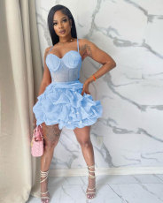 Plus Size Hot Diamond Sling Mesh Splicing Cake Dress NY-2820
