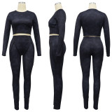 Solid Color Long Sleeve Tight Sport Two Piece Pants Set YF-10645