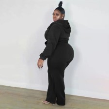 Plus Size PINK Letter Print Solid Hoodies Two Piece Pants Set XMF-314
