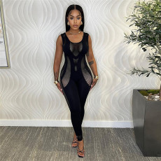Hollow Out Knits Sleeveless Tight Jumpsuit XEF-34371