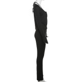 Solid Color Long Sleeve Zipper Slim Two Piece Pants Set XEF-34549