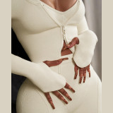 Solid Color Long Sleeve Zipper Slim Two Piece Pants Set XEF-34549