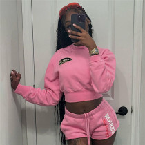 Fashion Print Long Sleeve Sweatshirt And Shorts Two Piece Set XEF-35856