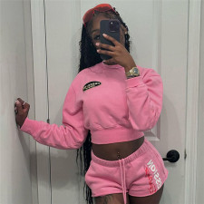 Fashion Print Long Sleeve Sweatshirt And Shorts Two Piece Set XEF-35856