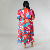 Plus Size Print Tie Up Pleated Maxi Dress NNWF-N7919