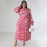 Plus Size Print Tie Up Pleated Maxi Dress NNWF-N7919