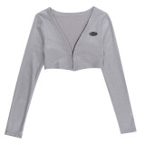 Fashion Long Sleeve V Neck Crop Top FL-YL23476MH
