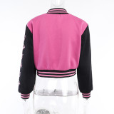 Fashion Letter Embroider Print Patchwork Baseball Jacket FL-23524