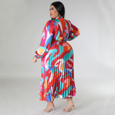 Plus Size Print Tie Up Pleated Maxi Dress NNWF-N7919