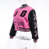 Fashion Letter Embroider Print Patchwork Baseball Jacket FL-23524