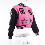 Fashion Letter Embroider Print Patchwork Baseball Jacket FL-23524