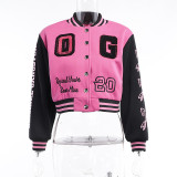 Fashion Letter Embroider Print Patchwork Baseball Jacket FL-23524