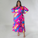 Plus Size Print Tie Up Pleated Maxi Dress NNWF-N7919