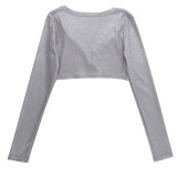 Fashion Long Sleeve V Neck Crop Top FL-YL23476MH