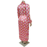 Plus Size Print Tie Up Pleated Maxi Dress NNWF-N7919