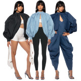 Fashion Denim Bat Sleeve Backless Cardigan Top ASL-6699