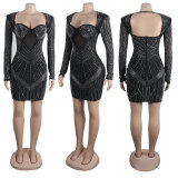 Plus Size Sexy Hot Drill Backless Hollow Out Mini Dress NY-2846