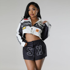 Removable Two-wear Printed Biker Jacket Coat DDF-88221