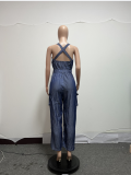 Faux Denim Fashion Halter Jumpsuit QYXZ-9143
