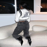 Letter Embroider Rib Patchwork Baseball Jacket YNSF-2616