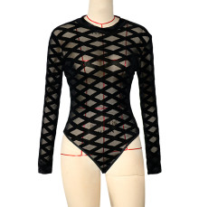 Sexy Mesh Flocking See Through Bodysuit SH-390821