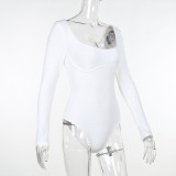 Solid Color Knit Long Sleeve Tight Bodysuit FL-LH23523