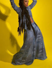 Casual Print Long Sleeve Wide Leg Pants Two Piece Set MK-3185