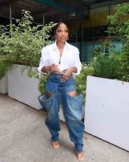 Fashion Irregular Hollow Out Jeans MEM-88522