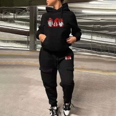 Plus Size Santa Claus Print Long Sleeve Hoodies Two Piece Pants Set WAF-7515345