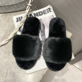Home Casual Rabbit Fur One Word Flat Slippers ZFLX-FL-16