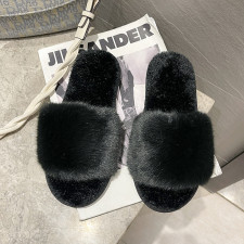Home Casual Rabbit Fur One Word Flat Slippers ZFLX-FL-16
