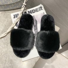 Home Casual Rabbit Fur One Word Flat Slippers ZFLX-FL-16