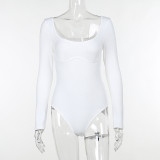 Solid Color Knit Long Sleeve Tight Bodysuit FL-LH23523